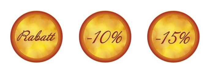 leuchtend gelborange Button mit Rabatt, -10% und -15%