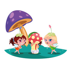 Obraz premium beautiful magic fairies with fungu elf in the garden