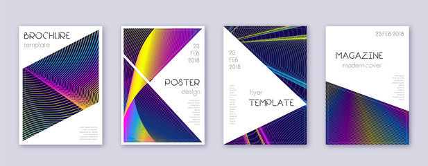 Triangle brochure design template set. Rainbow abs