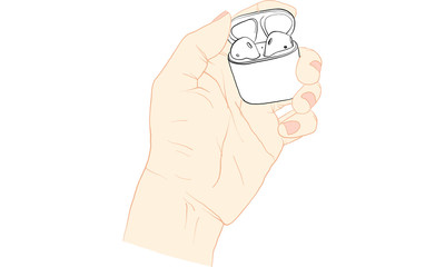 Fototapeta premium hand holding bluetooth headphone vector