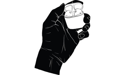 hand holding bluetooth headphone vector