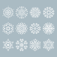 Naklejka na ściany i meble Snowflakes icon collection. Graphic modern blue ornament.