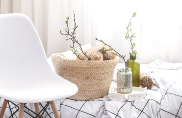 Still life with details of home decor in a cozy interior of the room