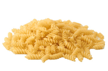 Pasta in the form of spirals lined with slide isolated on white