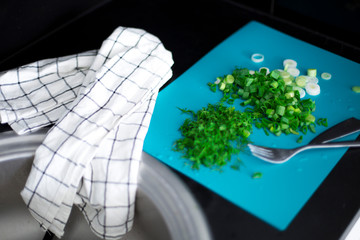 greens chopped on a chopping board