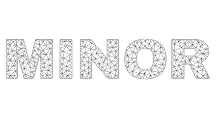 Mesh vector MINOR text. Abstract lines and small circles form MINOR black carcass symbols. Linear carcass 2D triangular mesh in eps vector format.