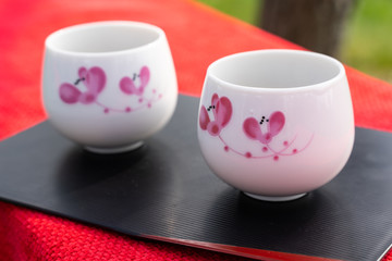 Cherry blossom tea (Sakurayu or Sakura-cha) Japanese infusion created by seeping pickled cherry blossoms with boiled water. Sakura tea