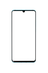 Smartphone with a blank white screen. Smartphone close up isolated on white background.