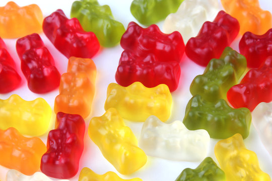 Jelly bears on a white background. Multicolored sweets on a white background.