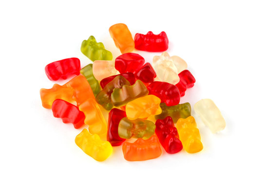 Jelly bears on a white background. Multicolored sweets on a white background.