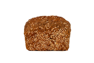 Bread on a white background. Square bread loaf with sesame closeup.