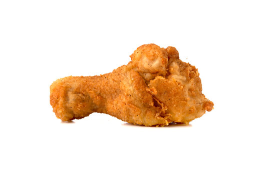 Roast leg on white background. Fried chicken leg deep-fried close-up.