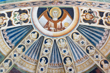 COMO, ITALY - MAY 9, 2015: The fresco from tomp of the main apse of church Basilica di San Abbondio by unknown artist "Maestro di Sant'Abbondio" (1315 - 1324).
