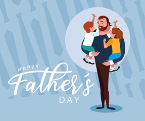 happy father day card with dad and children