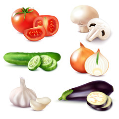 Realistic Vegetable Slices Set