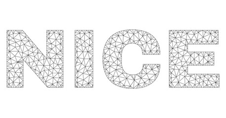 Mesh vector NICE text label. Abstract lines and spheric points form NICE black carcass symbols. Wire carcass 2D polygonal mesh in eps vector format.