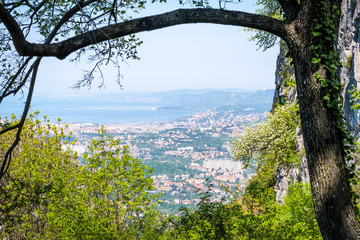View from castle Socerb to adriatic sea to city Triest