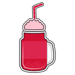 Isolated colored cherry frappe icon with a straw - Vector