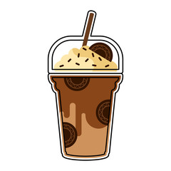 Isolated colored chocolate frappe icon with a straw - Vector illustration