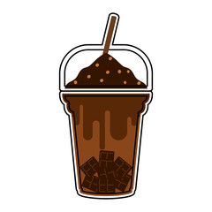 Isolated colored chocolate frappe icon with a straw - Vector illustration