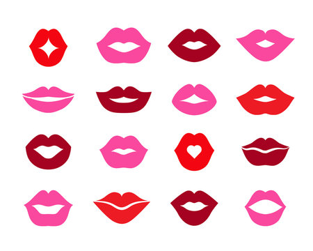 Set of lips  different shapes and  colors. Flat Vector Illustration
