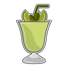 Isolated colored lemon frappe icon with a straw- Vector