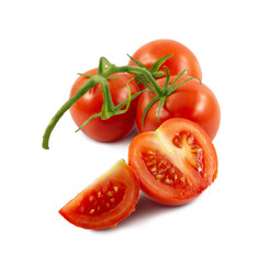 The branch of tomatoes is isolated on a white background