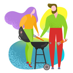 Barbecue poster people cooking grilled