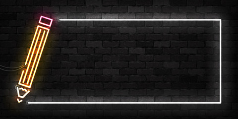 Vector realistic isolated neon sign of Pencil frame logo for template decoration and invitation covering on the wall background. Concept of Back To School.