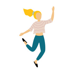 Vector isolated dancing woman. The girl rejoices and jumps