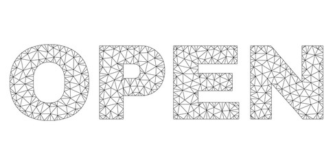 Mesh vector OPEN text. Abstract lines and small circles form OPEN black carcass symbols. Linear carcass flat polygonal mesh in eps vector format.
