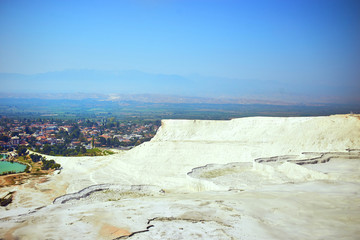 Pamukkale - natural travertine pools and terraces . Cotton castle in southwestern Turkey, popular tourist destination