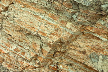 Layers of sedimentary rock formed on the earth's surface. Outcrops on the southern coast of the Azov sea. Taman Peninsula, Temryuk district, Krasnodar region, Russia