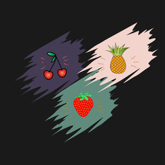 Vector drawing with delicious fruits:cherry,pineapple,strawberry.