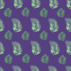 Vector seamless pattern with abstract tropical leaves.