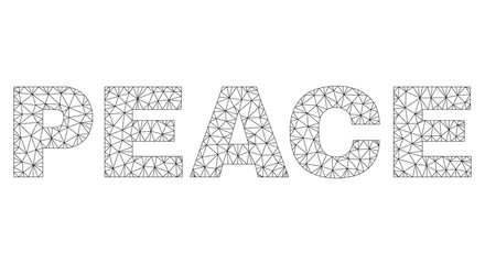 Mesh vector PEACE text. Abstract lines and points form PEACE black carcass symbols. Linear carcass flat polygonal mesh in vector EPS format.