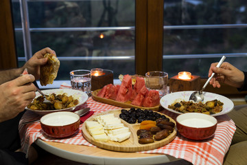very nicely prepared dining table for special, valentines' day or Ramadan or Christmas in the living room. 