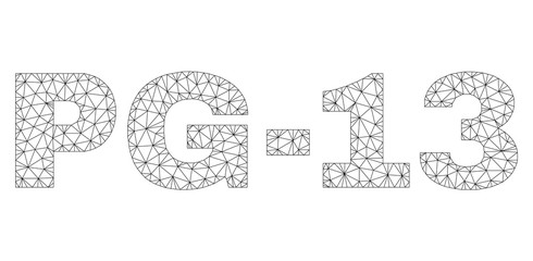 Mesh vector PG-13 text. Abstract lines and dots form PG-13 black carcass symbols. Wire carcass flat triangular mesh in eps vector format.