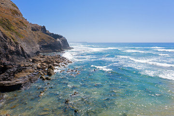 Obraz premium Aerial from natural rocks on Vale Figueiras beach in Portugal