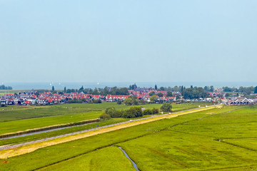 Aerial from the traditional village Marken at the IJsselmeer in the Netherlands