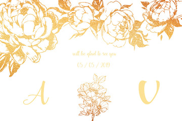 Gold Flowers Greeting Card Template