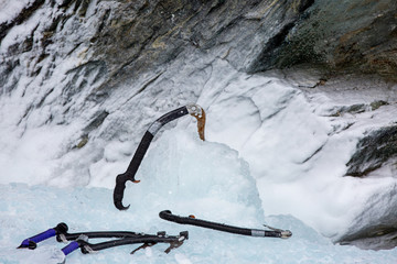 Equipment  for ice climbing in french Alps