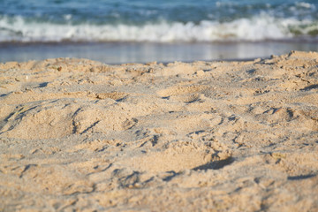 sun of summer time on sky and sand of beach. Happy moments