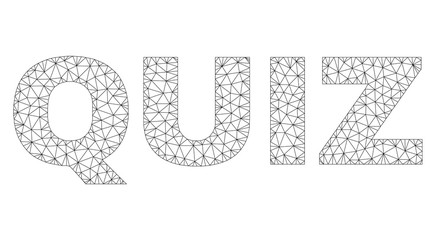 Mesh vector QUIZ text. Abstract lines and circle dots are organized into QUIZ black carcass symbols. Wire carcass flat polygonal mesh in vector format.