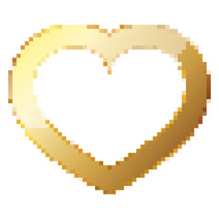 Gold heart in pixel art style. Vector illustration.