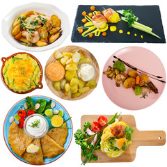 Set of dishes with potatoes