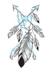 Arrows with feathers in graphic style as a talisman and magic symbol