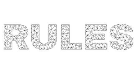Mesh vector RULES text. Abstract lines and dots form RULES black carcass symbols. Linear carcass flat polygonal mesh in vector EPS format.