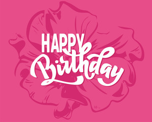 Happy birthday hand lettering text, brush ink calligraphy, vector type design, isolated on white background.