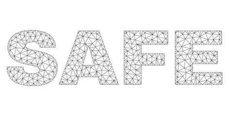 Mesh vector SAFE text. Abstract lines and points form SAFE black carcass symbols. Linear carcass flat polygonal mesh in vector format.